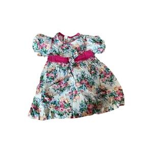 Little Gems vintage floral toddler dress pink and green spring